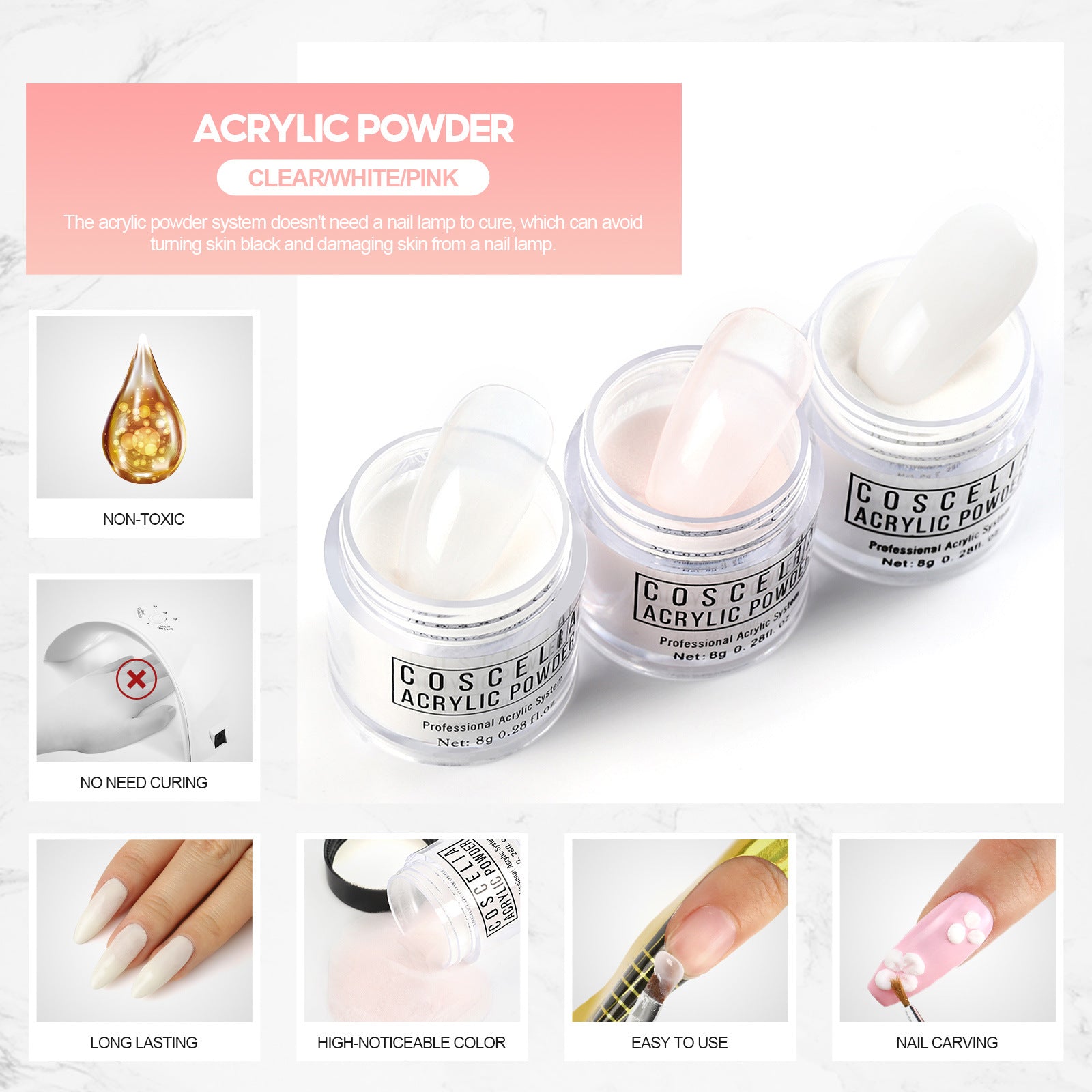 COSCELIA Crystal Powder 30ml Crystal Liquid Set Carved Extended Nail Art Beginner Crystal Nail Set - 2bazar4