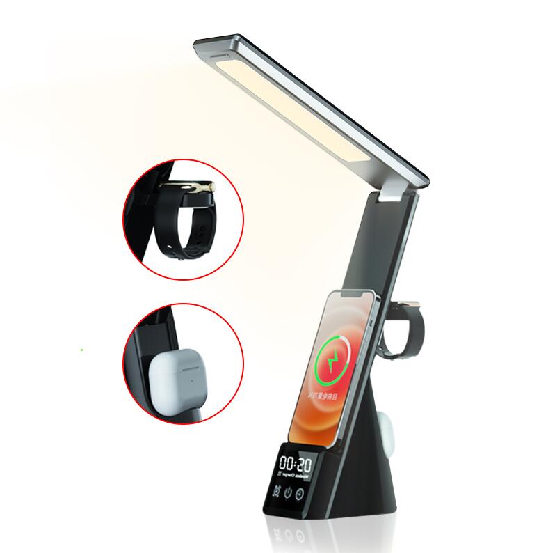 Newest Multi-Function Table Lamp Clock Convenient Three In One Fast Charger For Mobile Phone Watch Headset Wireless Charging - 2bazar4