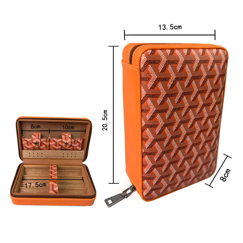 Carved version cigar box portable cedar wood cigar moisturizing box cowhide cigar box storage box Gaoxiba - 2bazar4