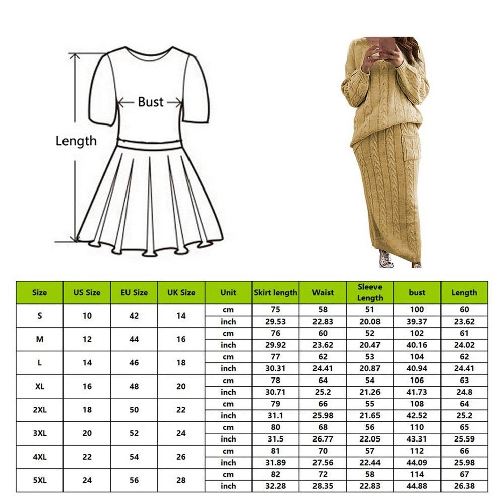 Women Winter Knitted Sweater Tops And Skirt Autumn Slim Crop Tops Women Sweater Skirts 2 Piece Sets - 2bazar4