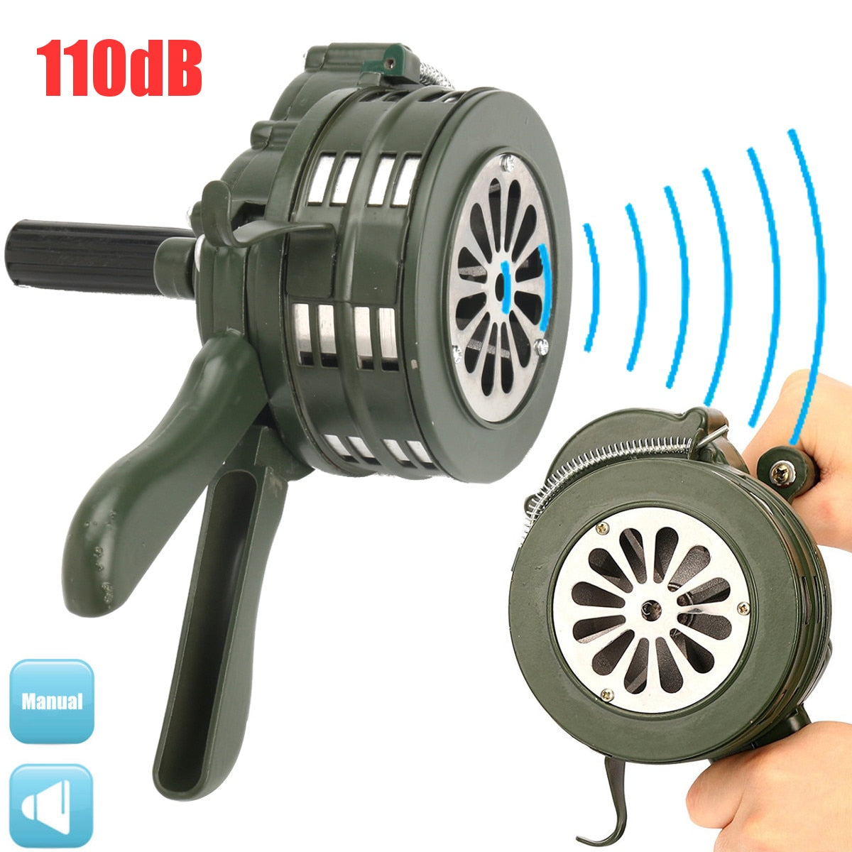 110dB Green Aluminium alloy Crank Hand Operated Air Raid Emergency Safety Alarm Buzzer Home Self Protection Security - 2bazar4