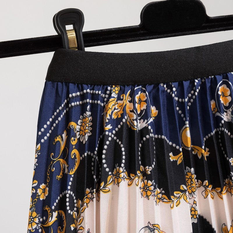 Pleated Skirt Black Ruffled Pleated Print Mid Skirt Short Half Body Chiffon Fresh and Sweet Skirt - 2bazar4