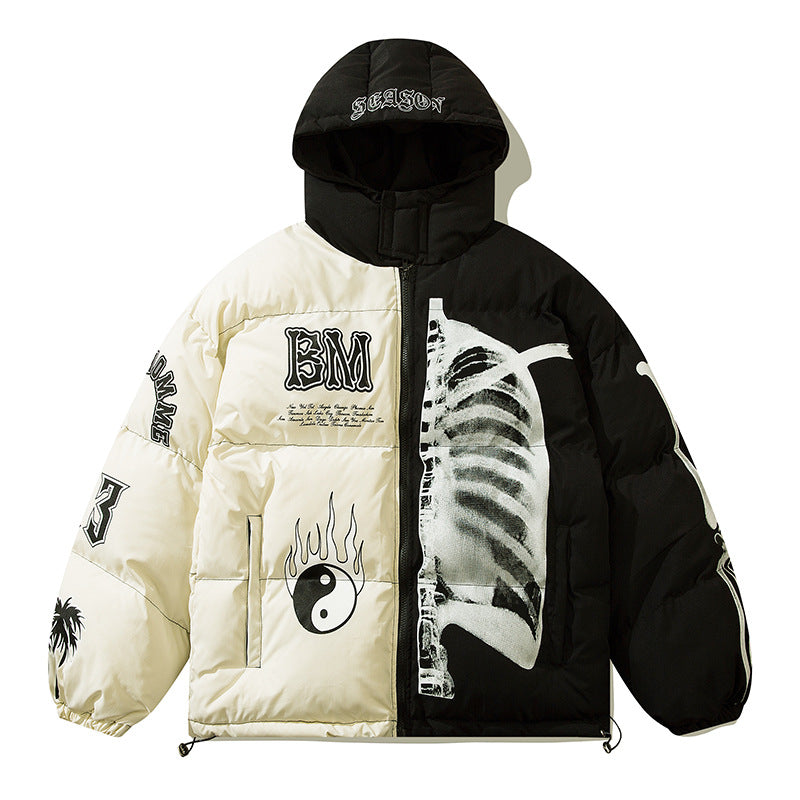 Trend Brand Street National Style Gossip Tai Chi Hit Color Warm Cotton Jacket Men And Women Loose Hooded Cotton Clothes - 2bazar4