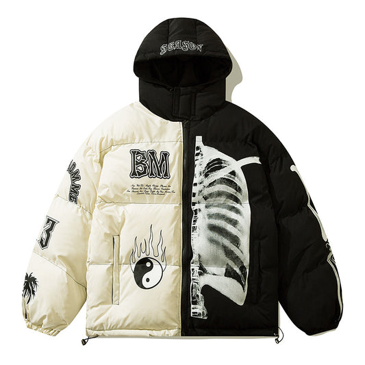 Trend Brand Street National Style Gossip Tai Chi Hit Color Warm Cotton Jacket Men And Women Loose Hooded Cotton Clothes - 2bazar4