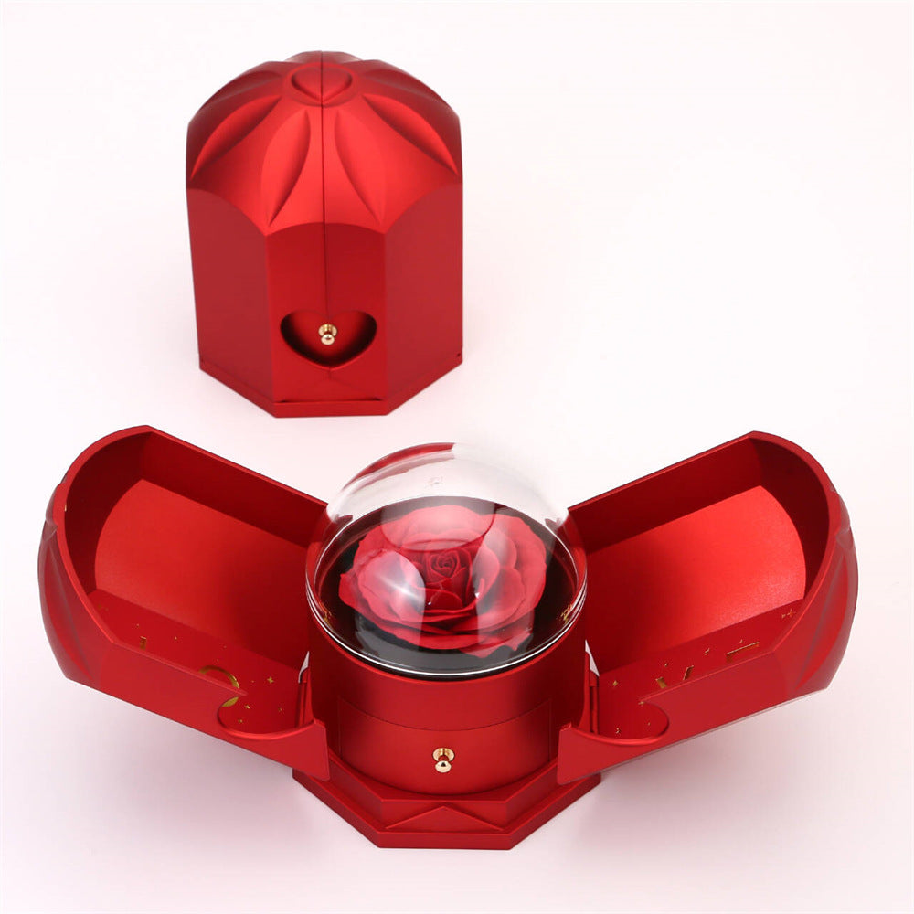 Double open rose gift box drawer style rose jewelry box angel wings Chinese Valentine's Day necklace gift box - 2bazar4