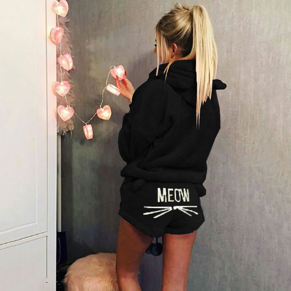 Women Pajama Sets Winter Warm Pyjamas Ladies Homewear Sleepwear Cartoon Cat Embroidery Female Nightgown Suit - 2bazar4