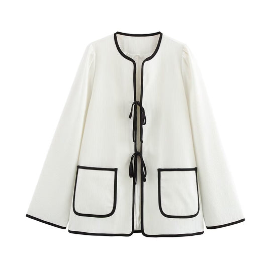 Women's street fashion casual contrasting color lace up jacket top