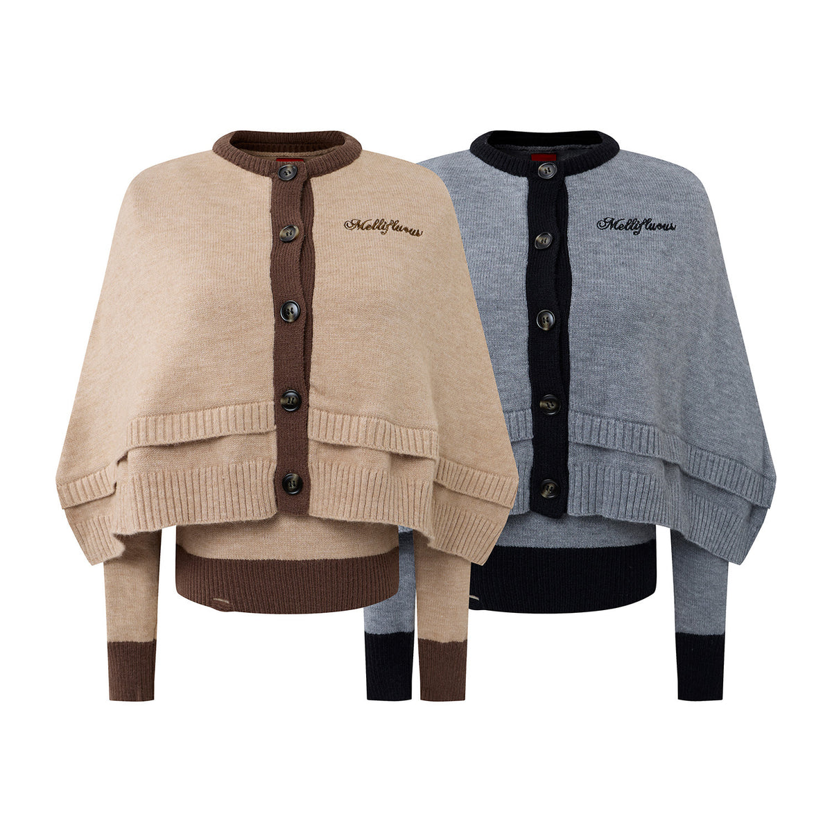 Women's Maillard Color-Block Knit Two-Piece Set Slim Fit Layering Top with Shawl Cardigan