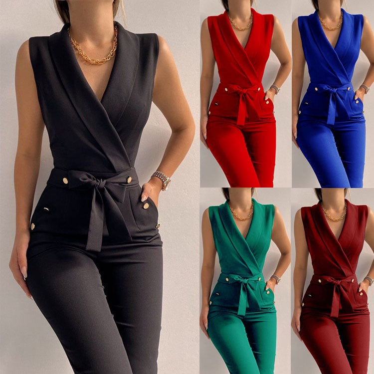 Button up V-neck sleeveless slim fit jumpsuit - 2bazar4