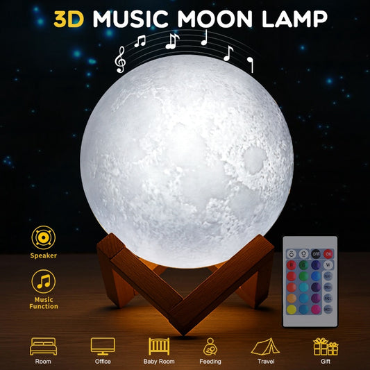 3D Print Colorful Bluetooth Msuic Moon Lamp Rechargeable Night Light For Moon light with 3Colors 16Colors Remote Decor Gift - 2bazar4