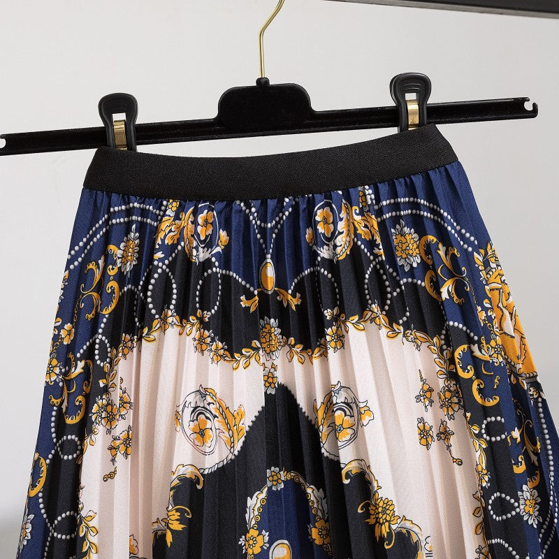 Pleated Skirt Black Ruffled Pleated Print Mid Skirt Short Half Body Chiffon Fresh and Sweet Skirt - 2bazar4