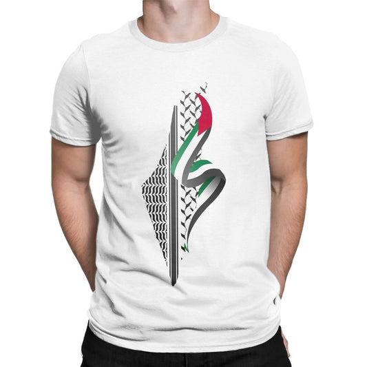 Retro Palestine Map T-shirt Men's Round Neck Cotton T-shirt Short sleeved T-shirt - 2bazar4