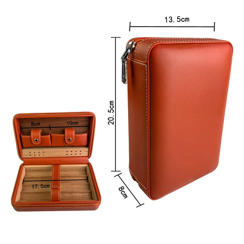 Carved version cigar box portable cedar wood cigar moisturizing box cowhide cigar box storage box Gaoxiba - 2bazar4