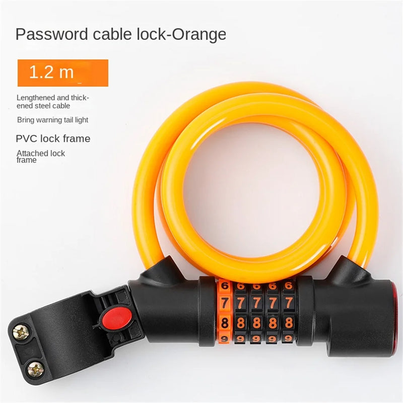 1.2M/1.8M Bike Lock Anti-theft 5 Digit Combination Password Security Lock With LED Light MTB Road Bike Steel Cable Bicycle Lock - 2bazar4