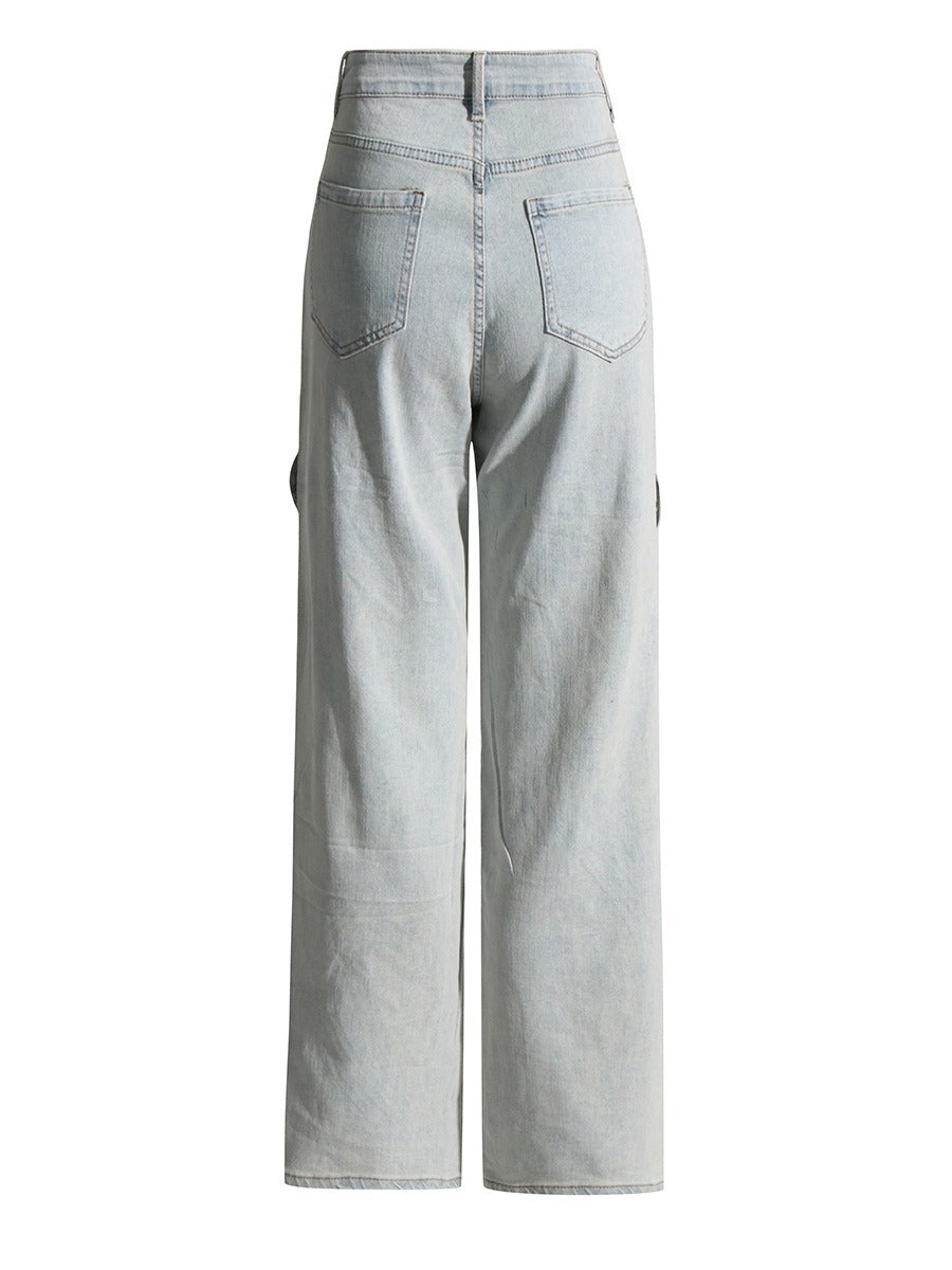 Fashionable new niche design with contrasting colors, twisted high waisted straight leg, slim and casual jeans for women - 2bazar4
