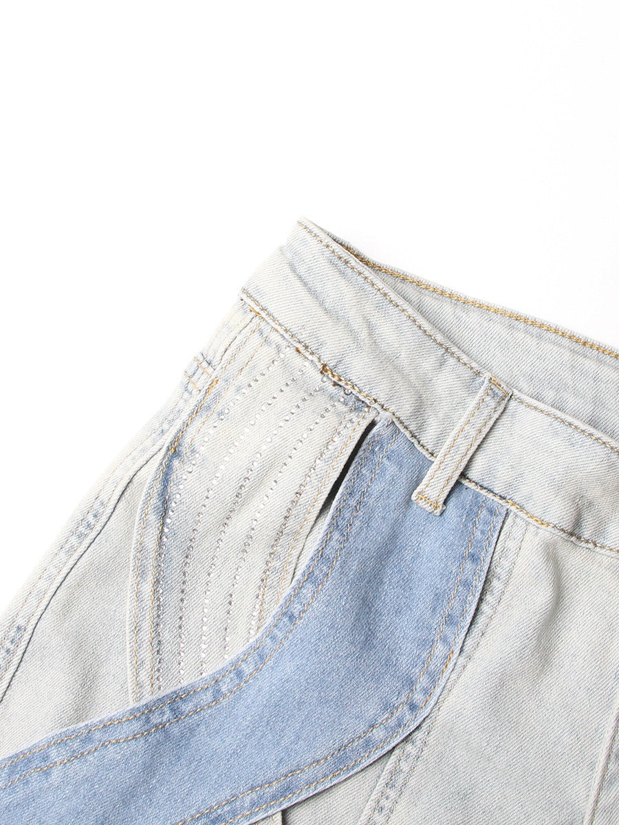 Fashionable new niche design with contrasting colors, twisted high waisted straight leg, slim and casual jeans for women - 2bazar4