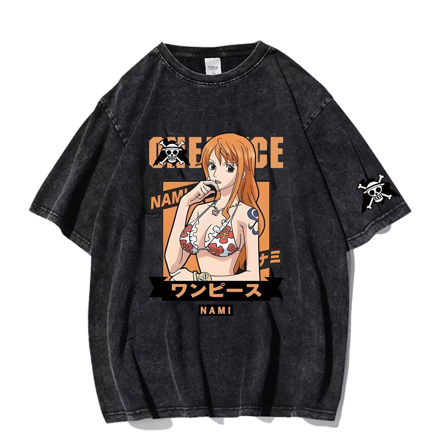 Washed old short sleeved T-shirt Japanese anime pirate Wang Nami short sleeved T-shirt for men eprolo