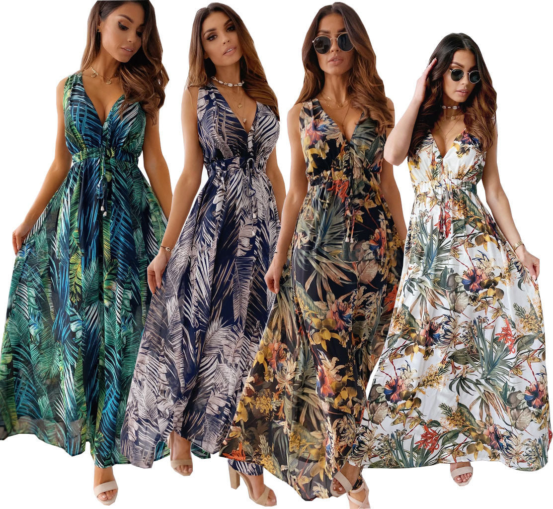 Summer New Print Open Back Lace-Up Dress - 2bazar4
