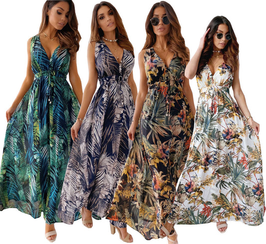 Summer New Print Open Back Lace-Up Dress - 2bazar4