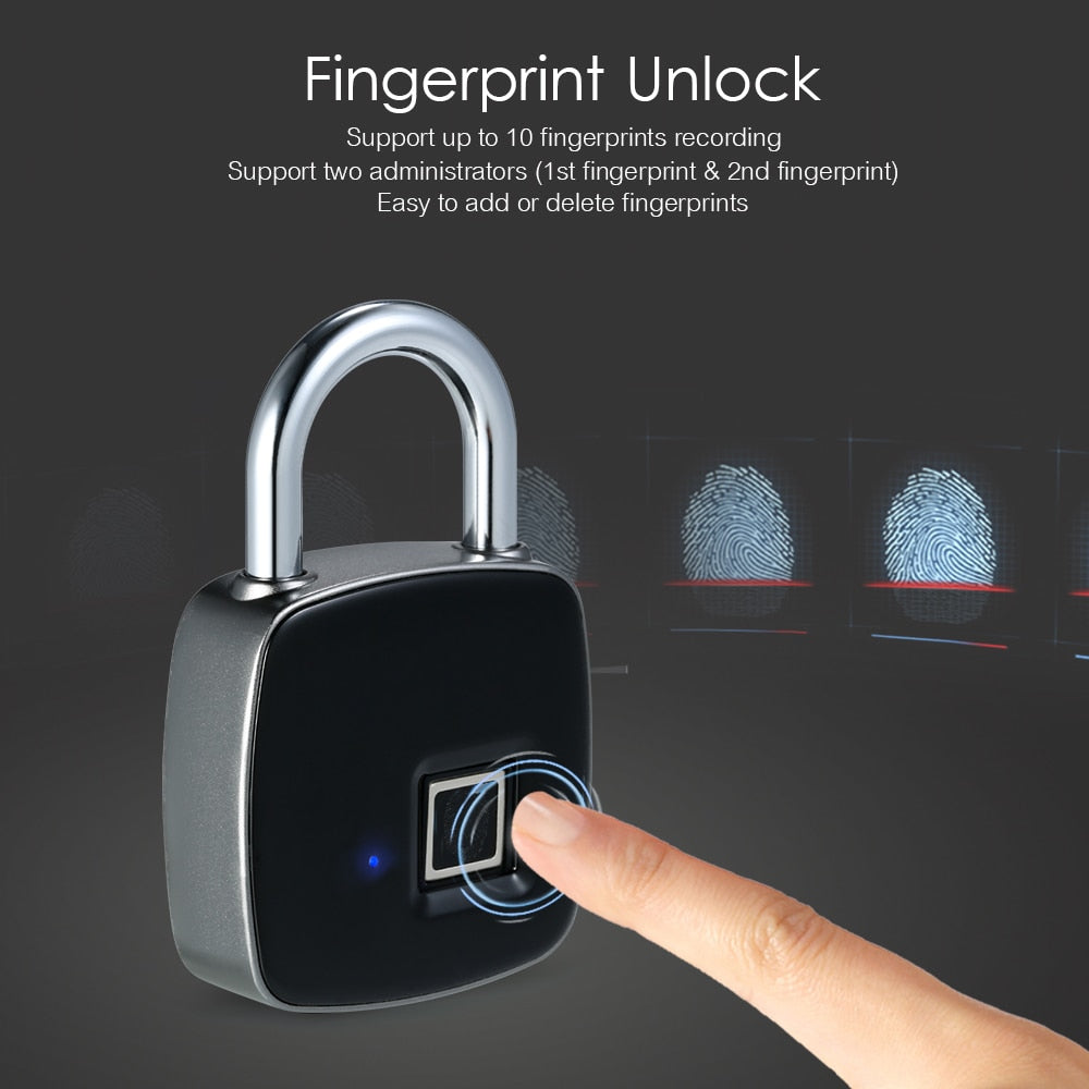 USB Rechargeable Smart Keyless Fingerprint Lock IP65 Waterproof Anti-Theft Security Padlock Door Luggage Case Lock - 2bazar4