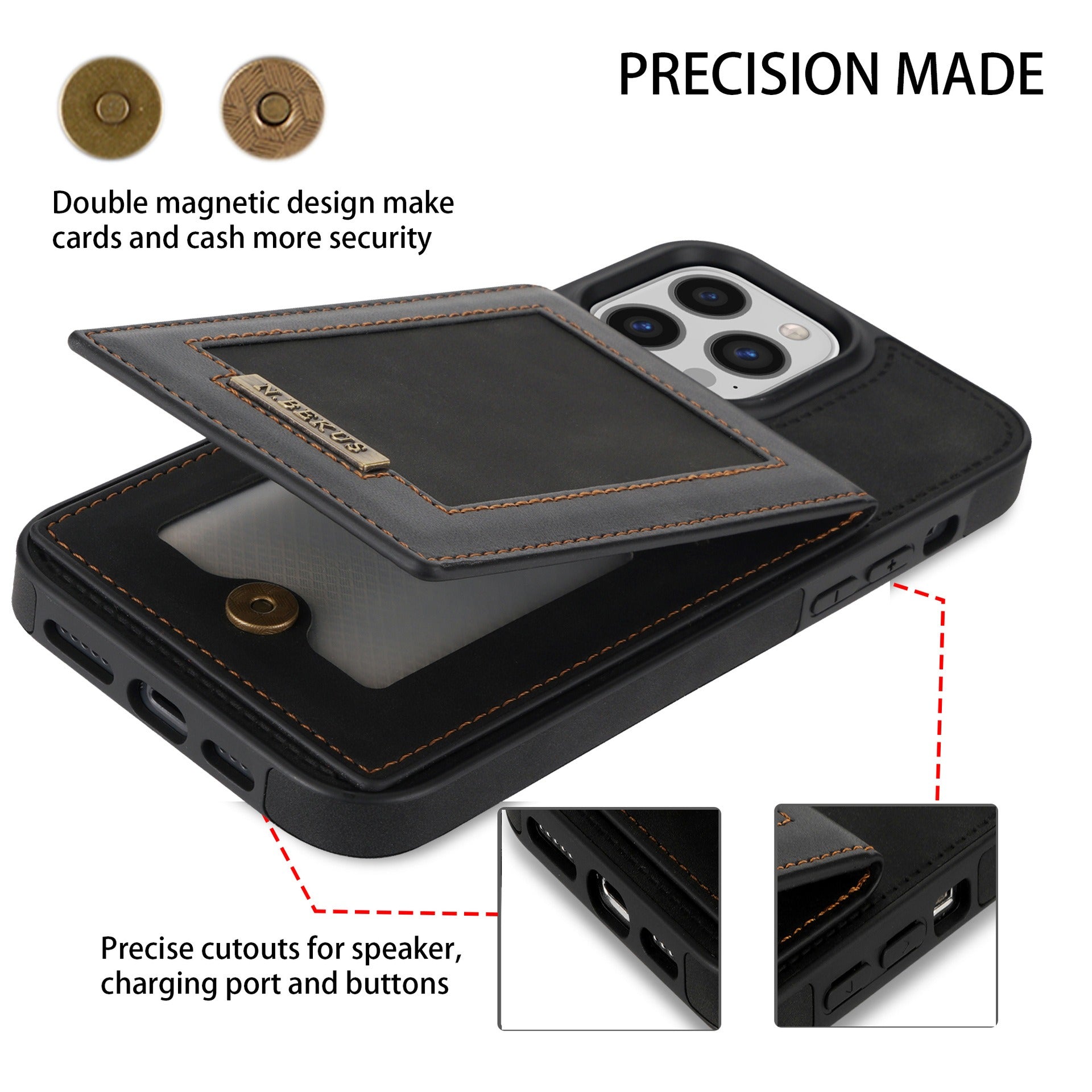For iPhone 14ProMax Card Holder Phone Leather Case Samsung S23Ultra Photo Frame Magnetic Buckle Protective Case - 2bazar4