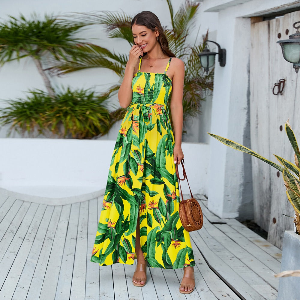 Spring/Summer New High Waist Split Dress Bohemia Backless Sling Long Dress for Women - 2bazar4