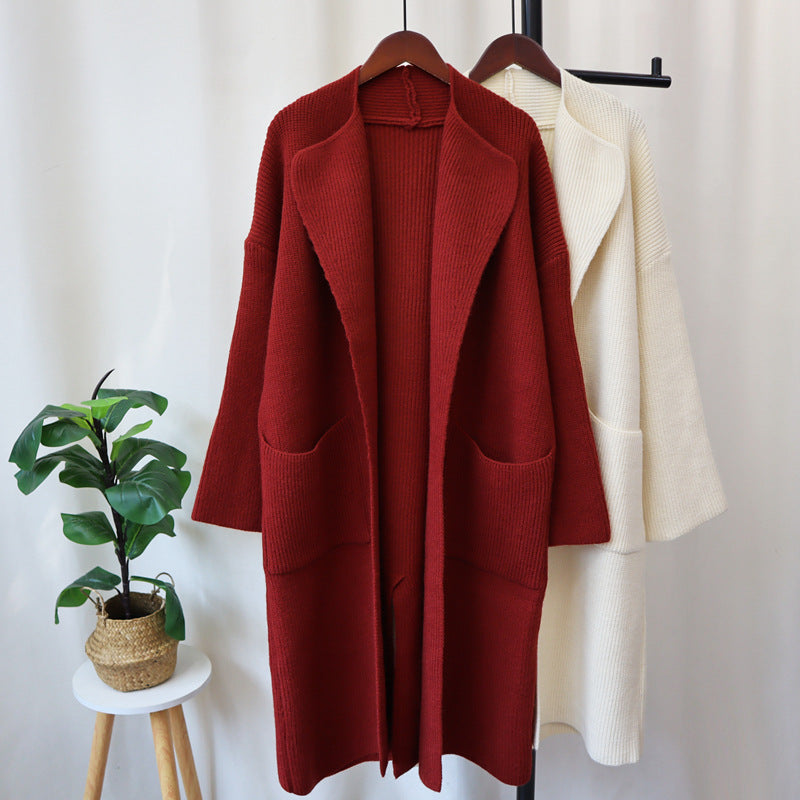 Long knee length lazy style sweater jacket, thick and loose, showing off slimming temperament, knitted cardigan for women - 2bazar4