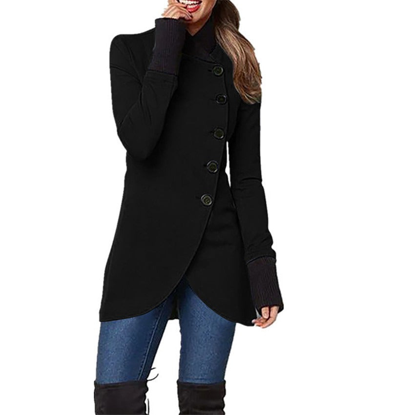 Solid color single breasted patchwork hem split long sleeved jacket - 2bazar4