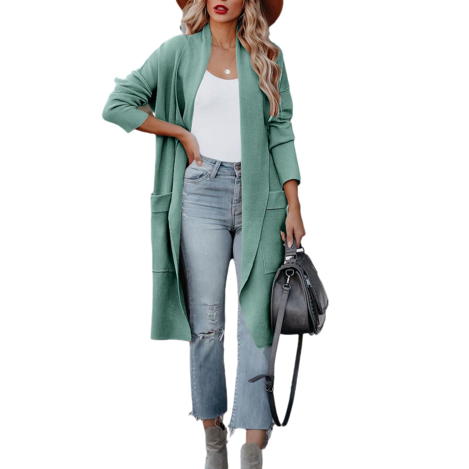 Leisure long solid color warm coat jacket for women - 2bazar4