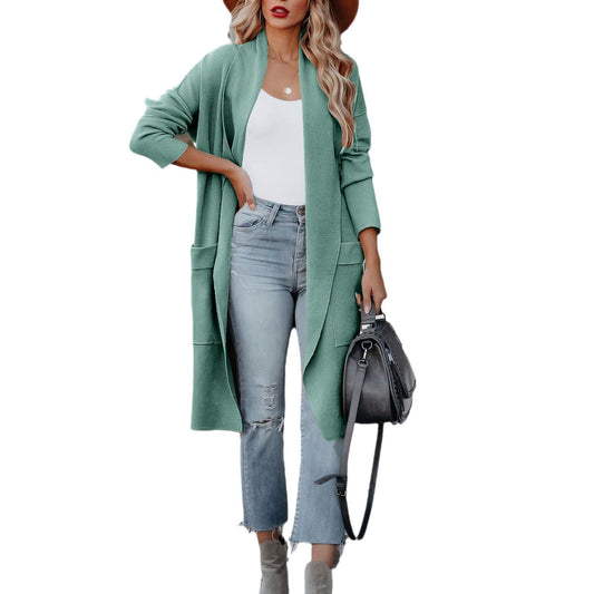 Leisure long solid color warm coat jacket for women - 2bazar4