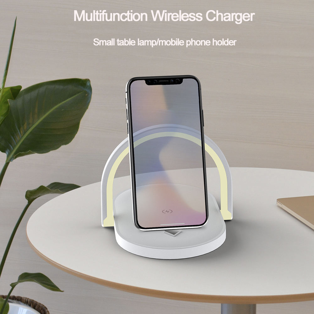 Night Light Wireless Charger 15W Fast Charge with Mobile Phone Stand Desk Lamp Power Bank - 2bazar4