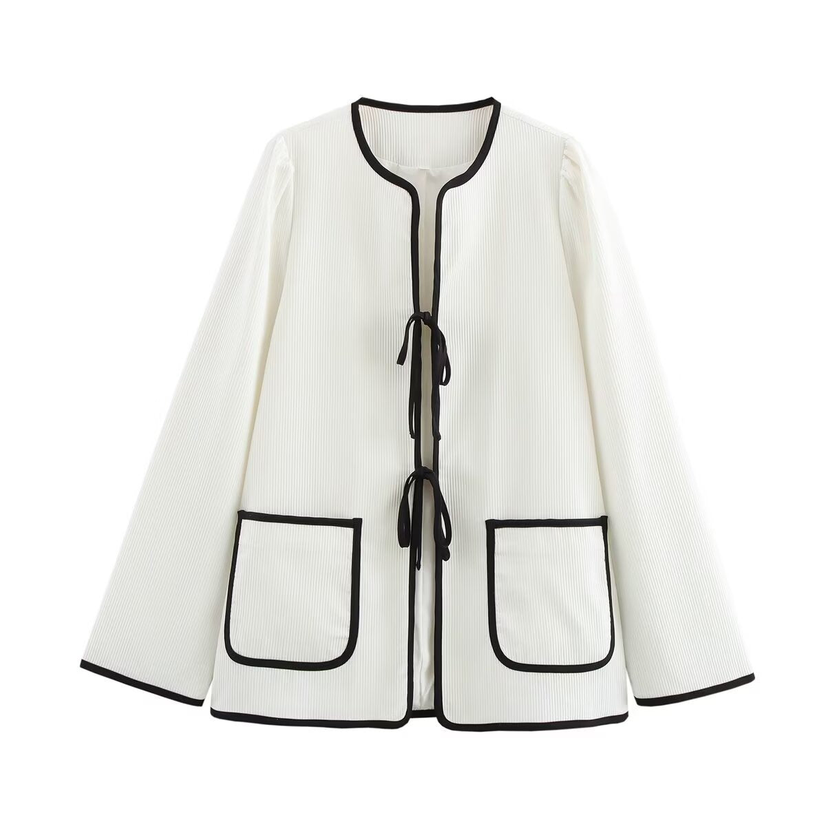 Women's street fashion casual contrasting color lace up jacket top