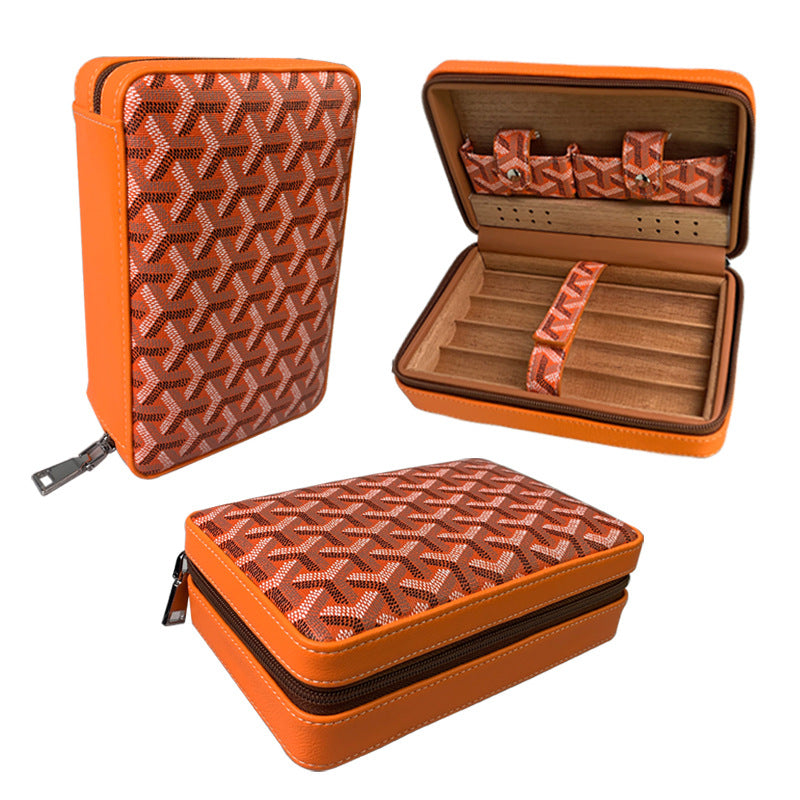 Carved version cigar box portable cedar wood cigar moisturizing box cowhide cigar box storage box Gaoxiba - 2bazar4