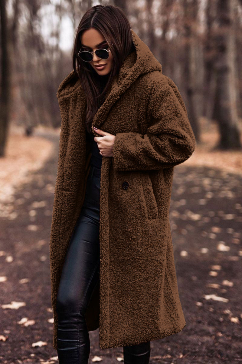 Long net color long sleeved woolen women's coat - 2bazar4