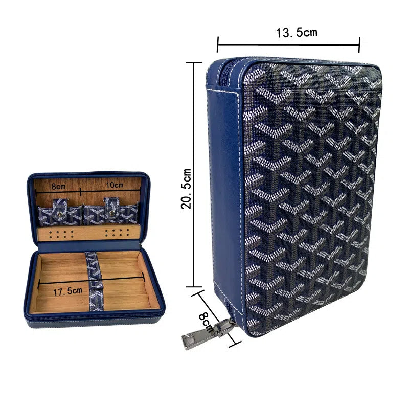 Carved version cigar box portable cedar wood cigar moisturizing box cowhide cigar box storage box Gaoxiba - 2bazar4