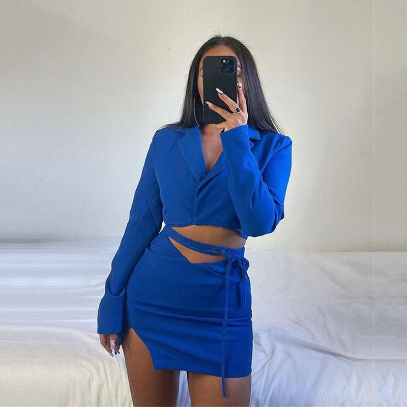 Avrilyaan OL Official Casual Two Piece Set Short Top Split Mini Skirt Autumn Women Set Suit Elegant 2 Piece Set Women Set - 2bazar4