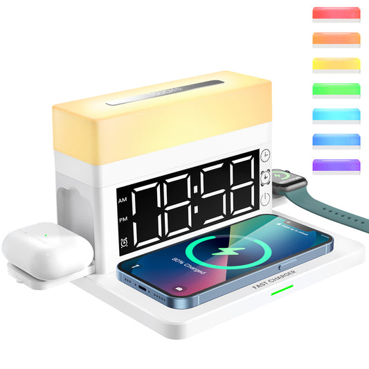 Multifunctional Wireless Charger 15W Fast Charge Desk Lamp Alarm Clock 6 in 1 for Apple, Huawei,Samsung - 2bazar4