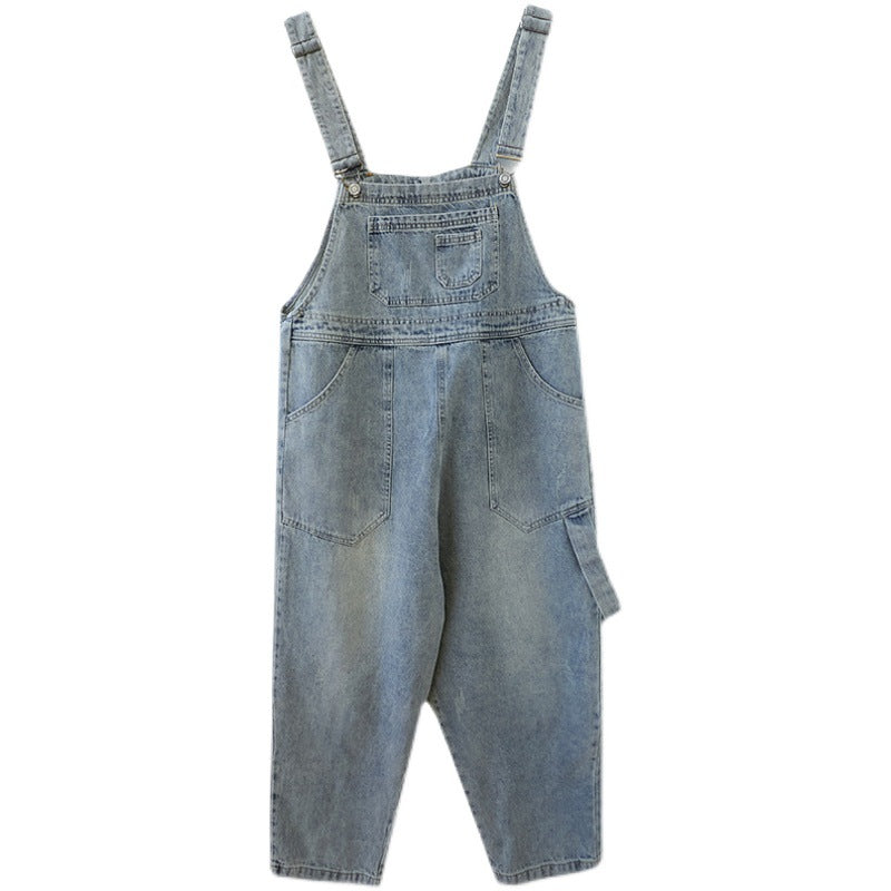Vintage Jeans Jumpsuit Women Side Pockets Loose Retro Spaghetti Strap Denim Jumpsuit Ankle-length Romper Women Sleeveless - 2bazar4