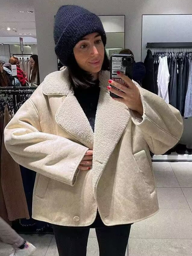 New European and American collar fur integrated suede and velvet warm jacket for women eprolo