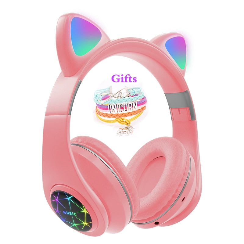 RGB Cat Ear Headphones Bluetooth 5.0 Noise Cancelling Adults Kids girl Headset Support TF Card FM Radio With Mic Gift bracelet - 2bazar4