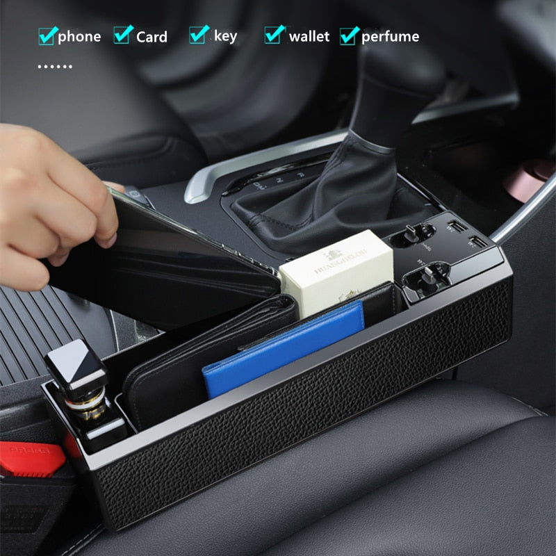 Fast Charging Car Seat Crevice Storage Box Seat Gap Slit Pocket Catcher Organizer Universal Car Seat Organizer Card Phone Holder - 2bazar4
