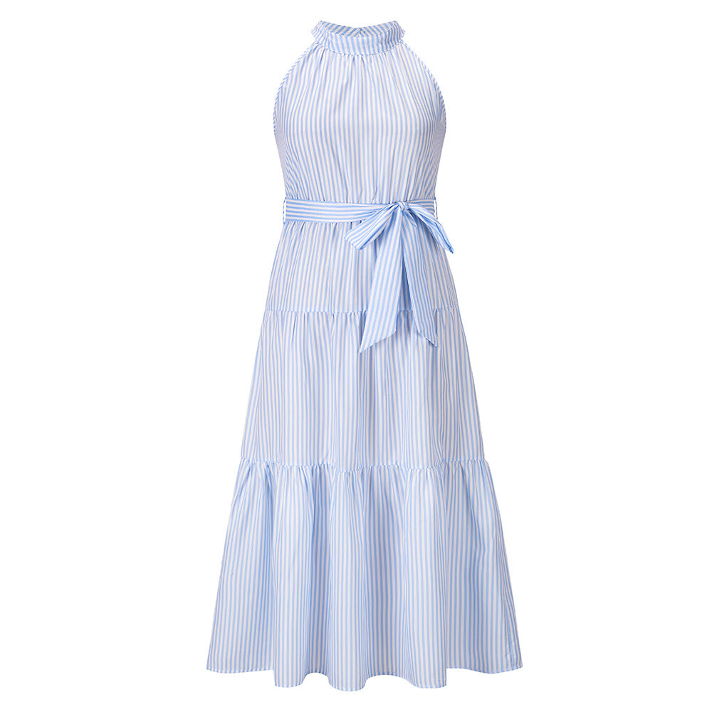 Summer New Striped Halterneck Dress Slim Temperament Long Skirt For Women - 2bazar4