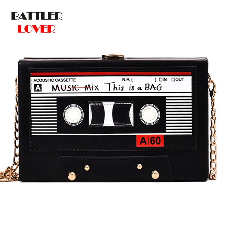 Women Shoulder Bag New Tape Recorder Cute Funny Cartoon Leather Chain Crossbody Bag for Female Day Clutches - 2bazar4