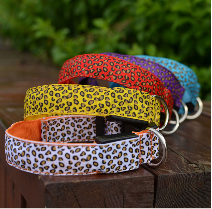 Leopard Collar LED Light-Emitting Dog Belt Light-Emitting Collar Dog Collar Dog Chain Small And Large Pet Supplies - 2bazar4