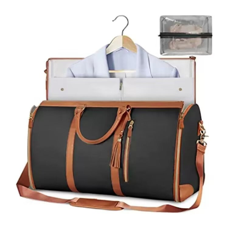 Large leather folding suit bag, travel crossbody, one shoulder sports and fitness bag, large capacity, handheld clothing, luggage bag - 2bazar4