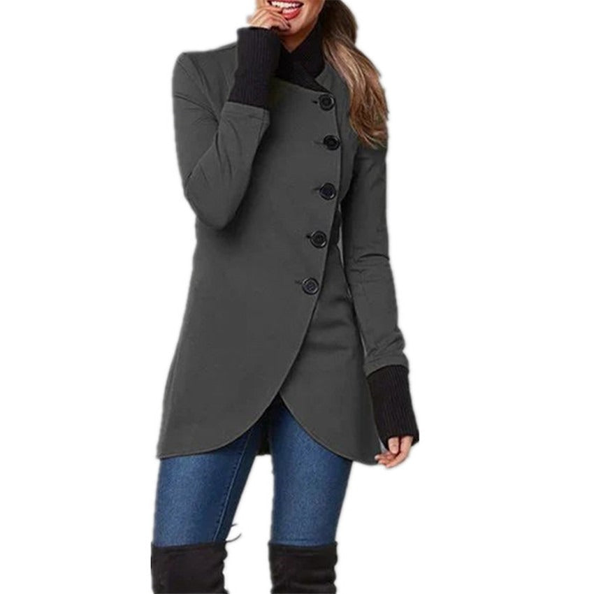 Solid color single breasted patchwork hem split long sleeved jacket - 2bazar4