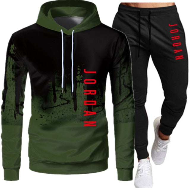 Sets Tracksuit Men Autumn Winter Hooded Sweatshirt Drawstring Outfit Sportswear Two Piece Set - 2bazar4