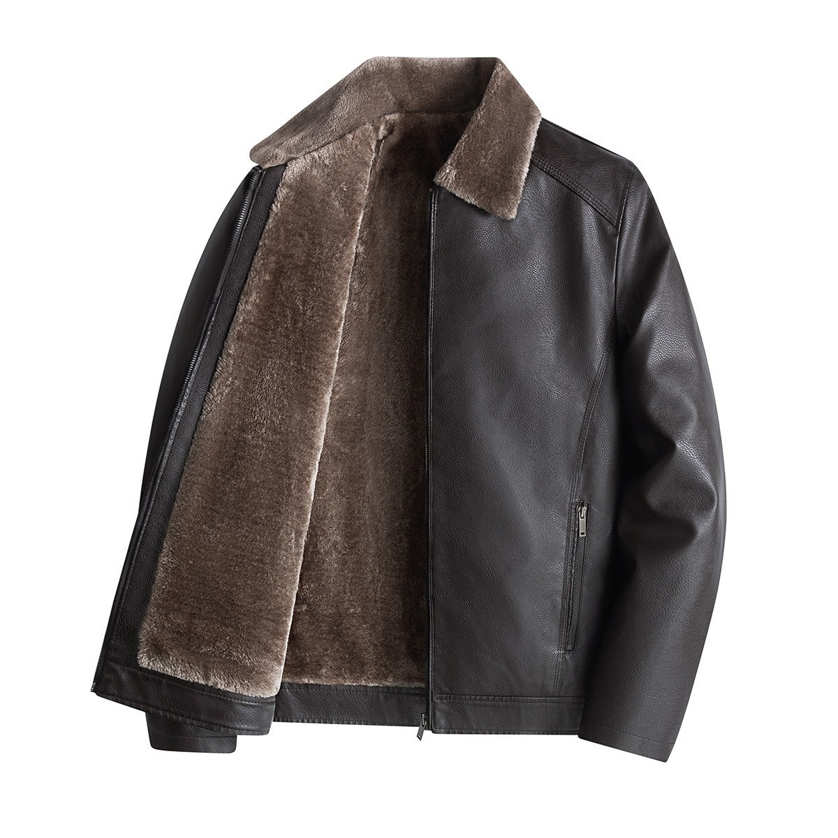 New product: Thick velvet leather jacket for middle-aged and elderly men, PU leather jacket for autumn and winter, Korean versio - 2bazar4