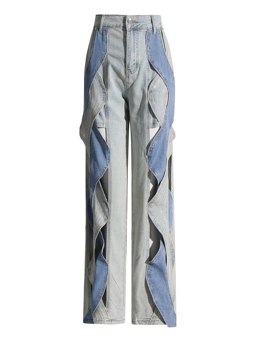Fashionable new niche design with contrasting colors, twisted high waisted straight leg, slim and casual jeans for women - 2bazar4