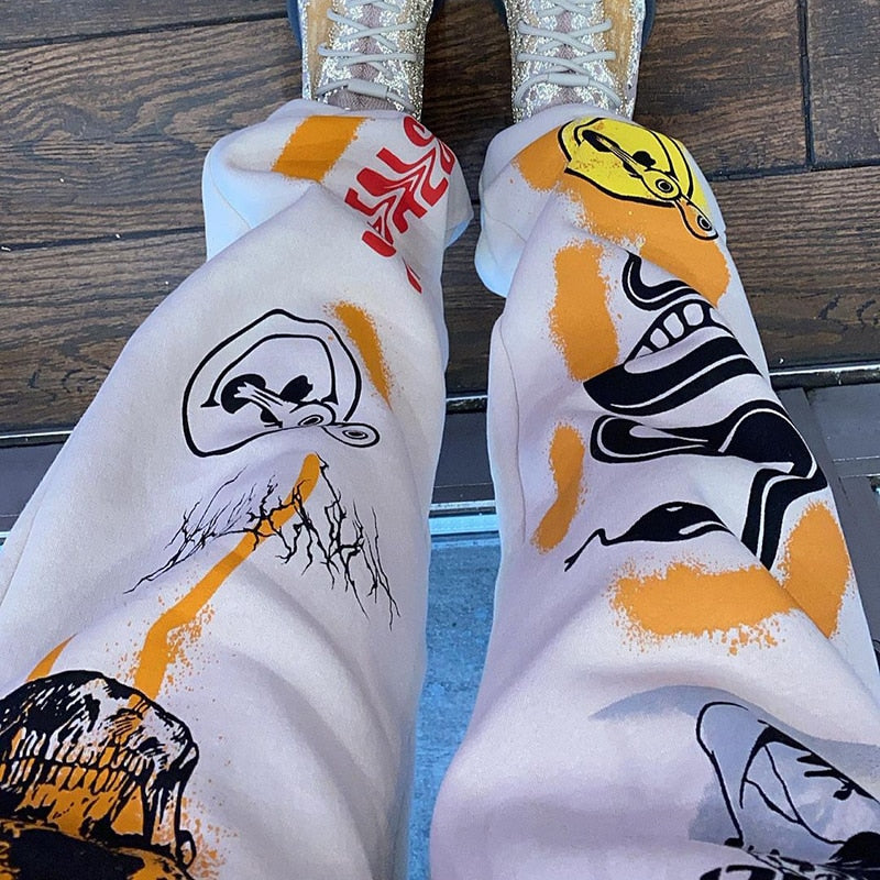 InstaHot Women Sweat Pant Harajuku Cartoon Printed Trousers Jogger Drawstring Cargo Pant Streetwear Casual Sweatpant Autumn - 2bazar4